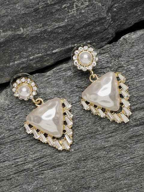 Gold Plated Party Designer Stone and Pearls Drop Earring For Women