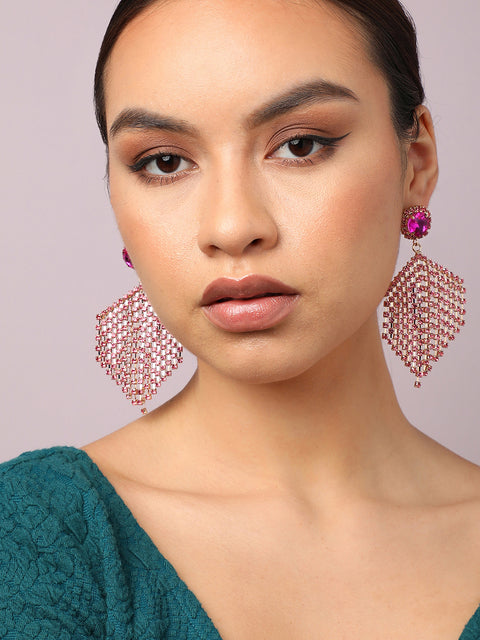 Gold Plated Party Designer Stone Drop Earring For Women