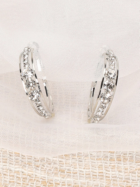 Silver Plated Party Designer Stone Hoop Earring For Women
