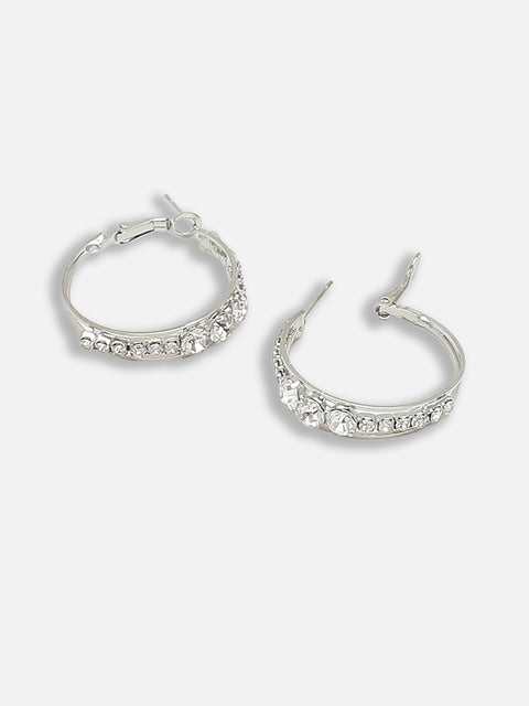 Silver Plated Party Designer Stone Hoop Earring For Women