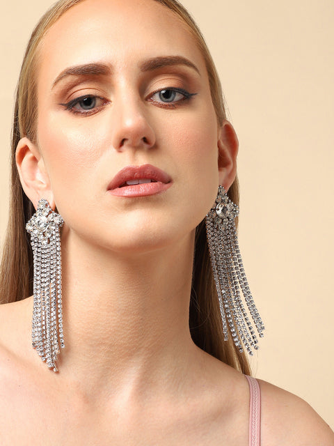 Silver Plated Party Designer Stone Drop Earring For Women