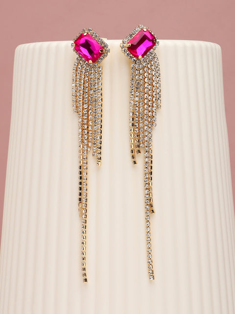 Magenta Rhinestone Drop Earrings
