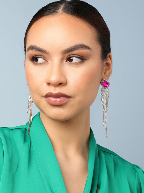 Magenta Rhinestone Drop Earrings