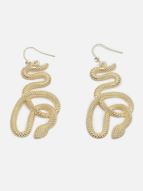 GOLD PLATED SNAKE DESIGN DROP EARRINGS FOR WOMEN