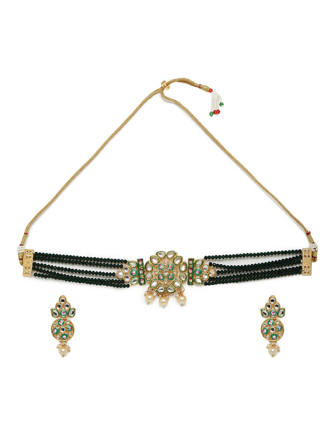 BLACK BEADS KUNDAN CHOKER SET