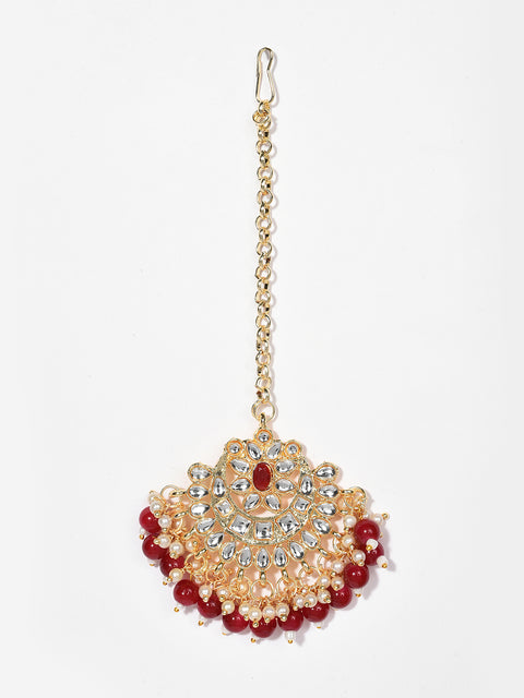 MAROON NECKLACE WITH EARRING & MAANGTIKA SET
