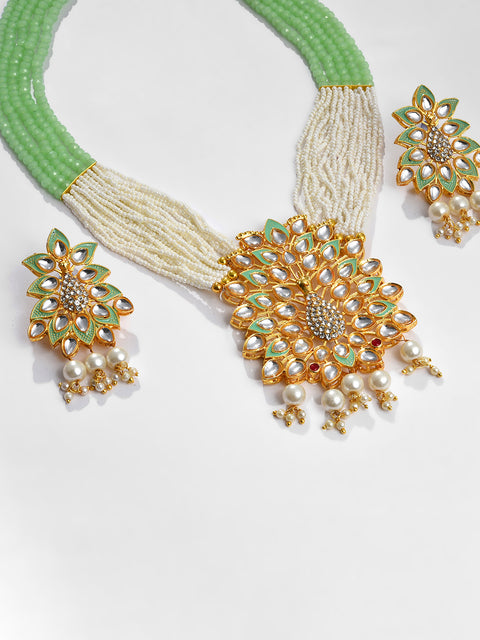 GREEN AND WHITE PENDANT NECKLACE SET