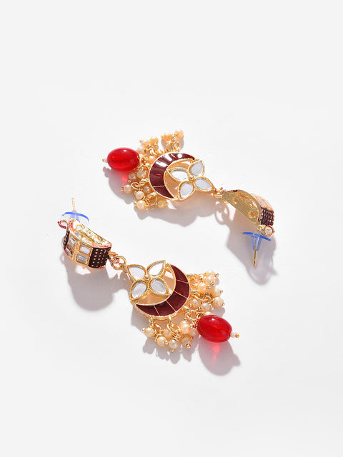 GOLD PLATED DESIGNER STONE BEADED NECKLACE AND EARRINGS SET