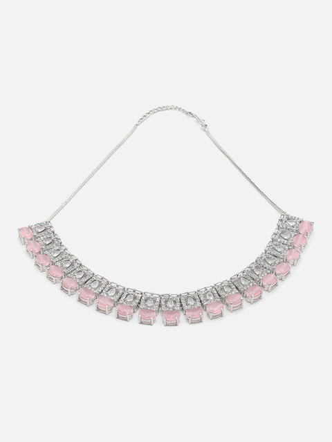 WOMENS SILVER DESIGNER STONE NECKLACE AND EARRING