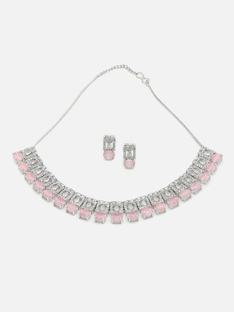WOMENS SILVER DESIGNER STONE NECKLACE AND EARRING