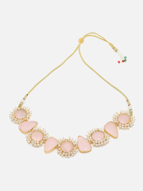 GOLD PLATED BROWN DESIGNER STONE NECKLACE SET