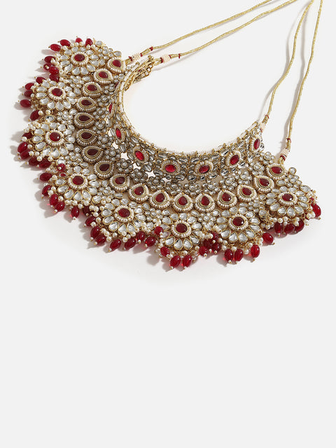SOHI RED STONES GOLD PLATED JEWELLERY SET