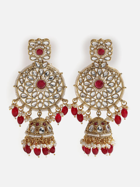 SOHI RED STONES GOLD PLATED JEWELLERY SET