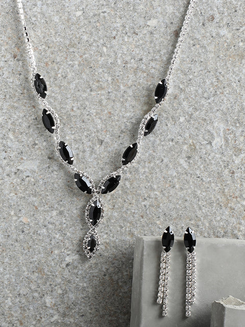 SILVER PLATED PARTY DESIGNER STONE NECKLACE AND EARRING SET FOR WOMEN
