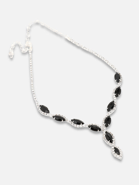SILVER PLATED PARTY DESIGNER STONE NECKLACE AND EARRING SET FOR WOMEN