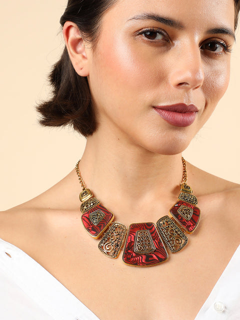 GOLD PLATED RED STONE DESIGNER NECKLACE FOR WOMEN