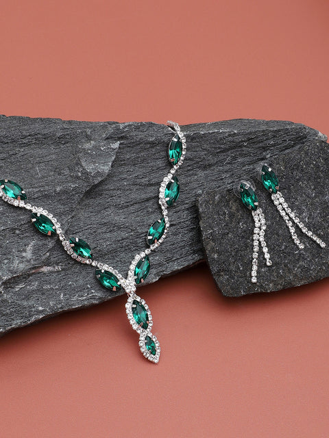 Silver Plated Party Designer Stone Necklace and Earring Set For Women