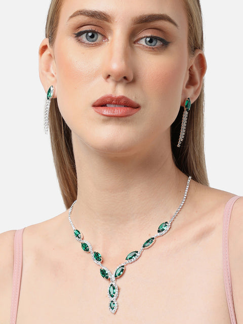 Silver Plated Party Designer Stone Necklace and Earring Set For Women