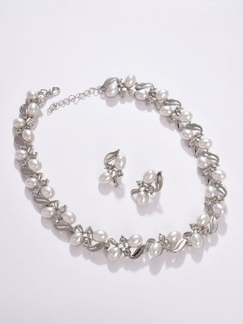 PACK OF 3 SILVER PLATED PEARLS NECKLACE AND EARRING SET