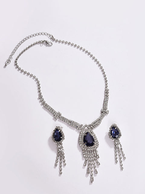 PACK OF 3 SILVER PLATED AMERICAN DIAMOND NECKLACE AND EARRING SET