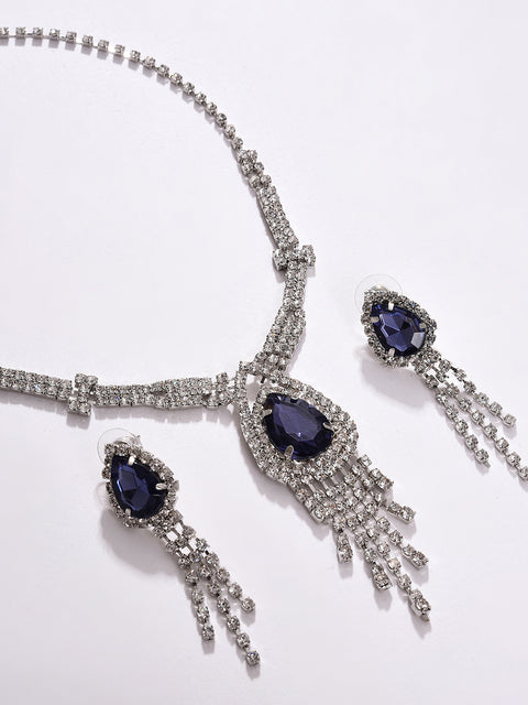 PACK OF 3 SILVER PLATED AMERICAN DIAMOND NECKLACE AND EARRING SET