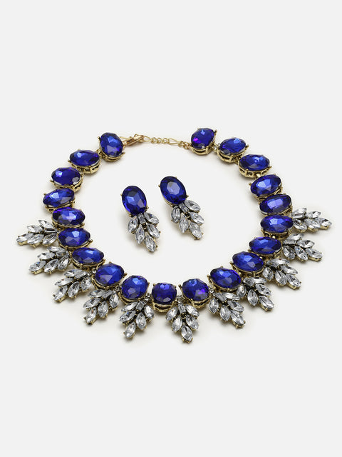 Gold Plated Designer Stone Necklace and Earring Set