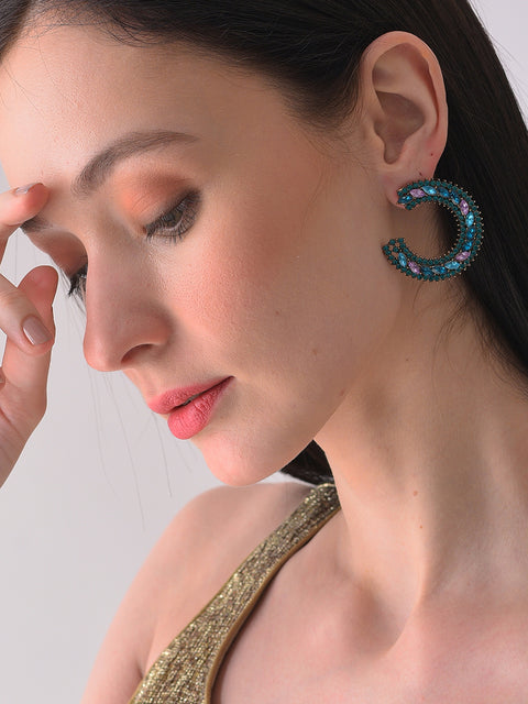 Trendy Designer Stone Hoop Earring