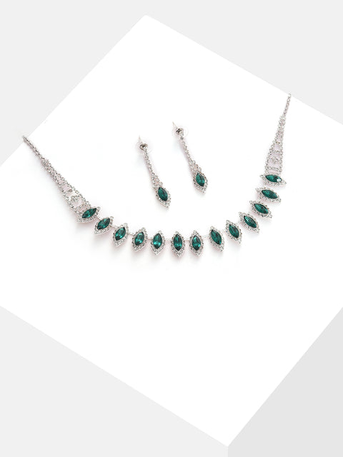 Silver Plated Designer Stone Necklace And Earring Set