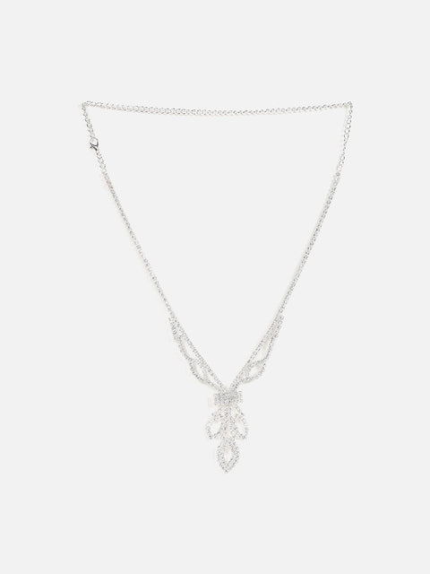 Silver Plated Designer Stone Necklace And Earring Set