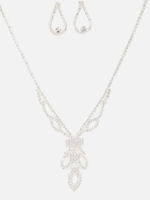 Silver Plated Designer Stone Necklace And Earring Set