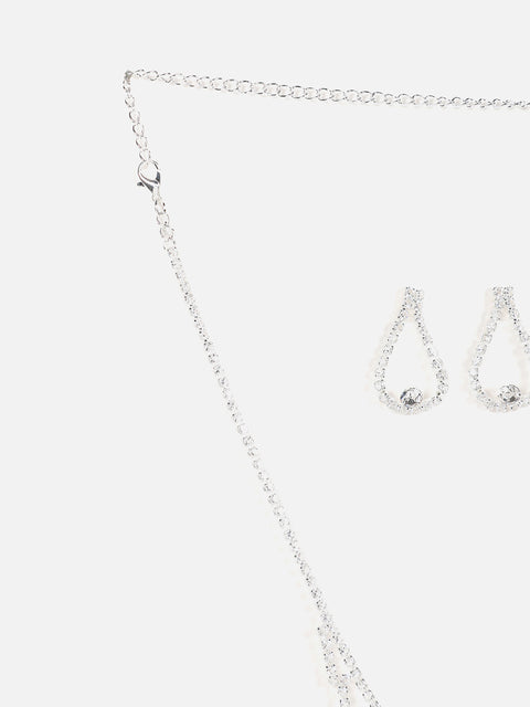 Silver Plated Designer Stone Necklace And Earring Set