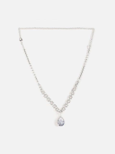 Silver Plated Designer Stone Necklace And Earring Set