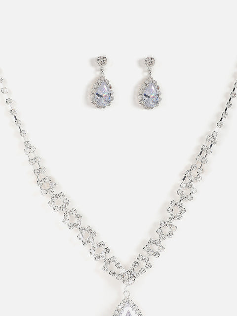 Silver Plated Designer Stone Necklace And Earring Set
