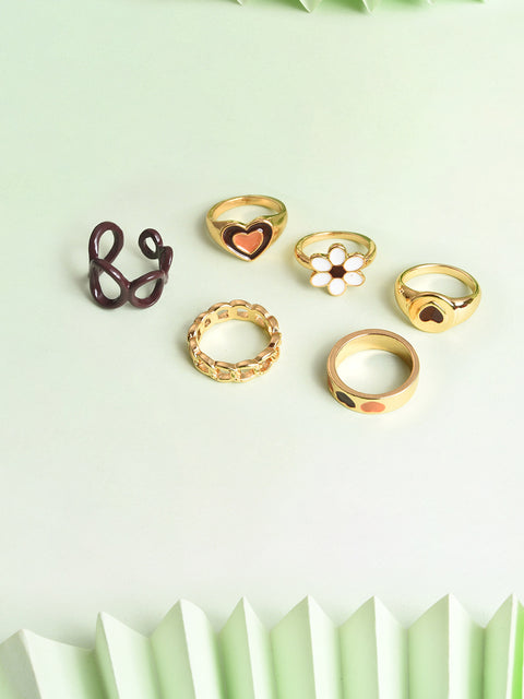 Pack Of 6 Gold Plated Designer Ring