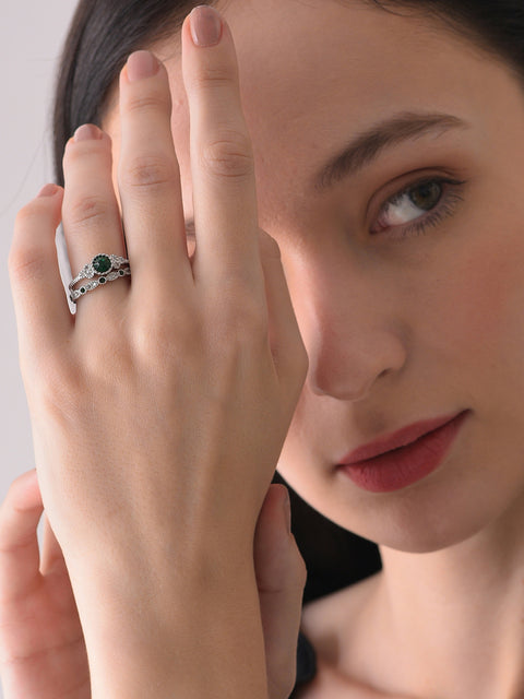 Pack Of 2 Silver Plated Designer Stone Ring