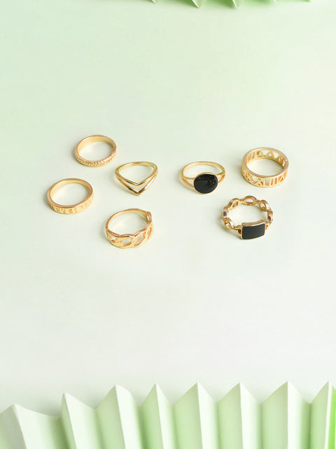 Pack Of 6 Gold Plated Designer Stone Ring