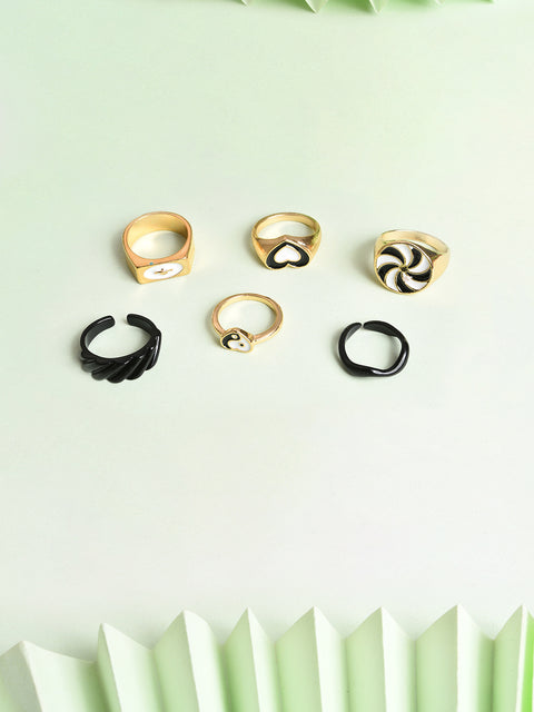 Pack Of 6 Gold Plated Designer Ring
