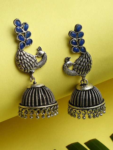 Oxidised Peacock Jhumkas