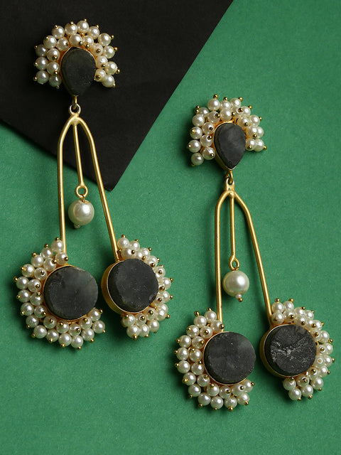Druzy Stone Handmade Beaded Matt Golden Big Earrings