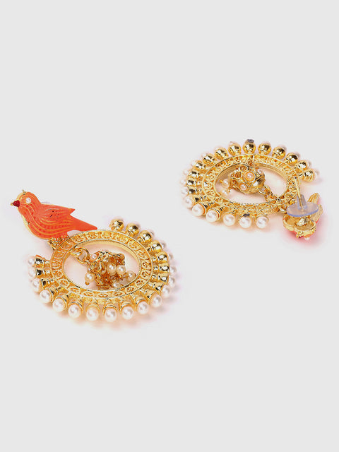 Gold-Plated Meenakari Bird Shaped Chandbalis