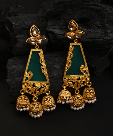 Gold Plated Designer Stone Pearl Drop Earring