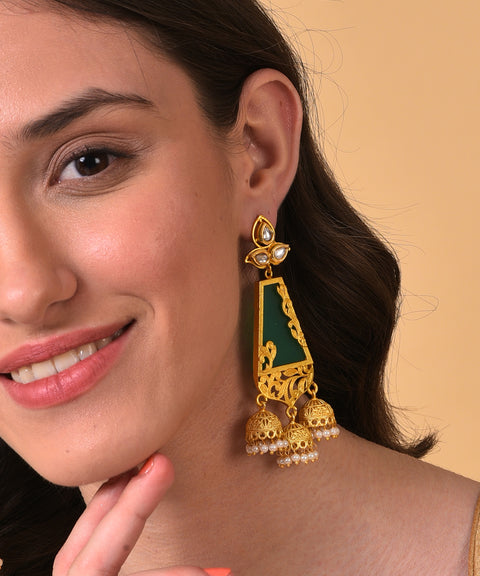 Gold Plated Designer Stone Pearl Drop Earring
