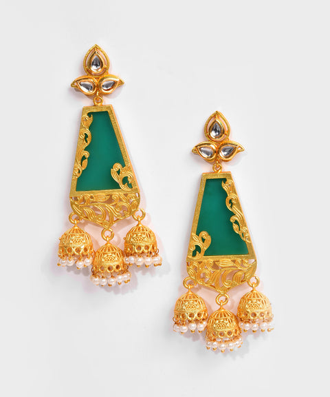 Gold Plated Designer Stone Pearl Drop Earring