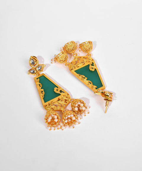 Gold Plated Designer Stone Pearl Drop Earring