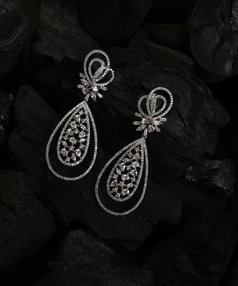 Silver Plated Designer Stone Drop Earring