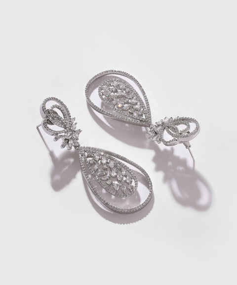 Silver Plated Designer Stone Drop Earring