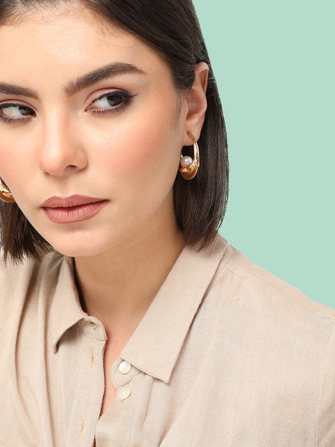 GOLD PLATED CASUAL PEARLS DROP EARRING FOR WOMEN