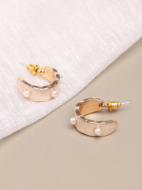 GOLD PLATED PARTY PEARLS HOOP EARRING FOR WOMEN