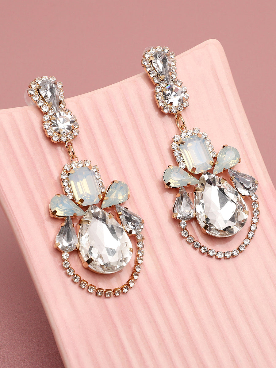 Gold Plated Party Designer Stone Drop Earring For Women 5558