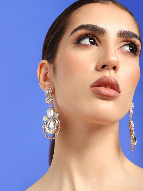 GOLD PLATED PARTY DESIGNER STONE DROP EARRING FOR WOMEN